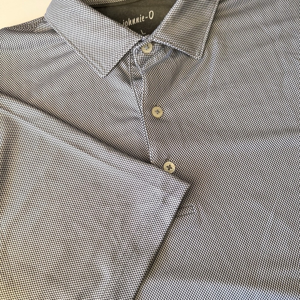 Johnnie-O Printed Gray Pique Golf Polo Men's Large  Bush Mills Logo